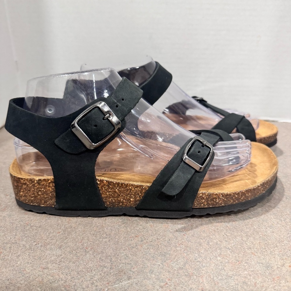 Bos. & Co. Women Black Adjustable Straps Slingback Cork Sandals EU 37 US 7